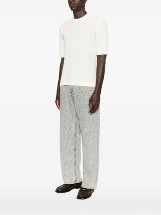 Emporio Armani Cotton Chevron Knit Sweater - Cream