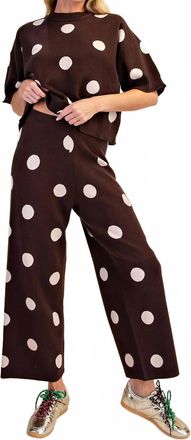 Glam Polka Dot Knit Pants In Brown