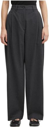 Maison Kitsun&eacute; Double Pleated Wide Broeken - Dames - Wijde Broeken - Grijs - L - Wol - Broeken