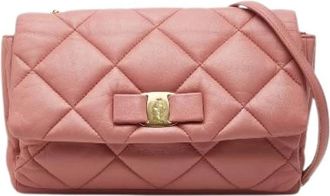 Ferragamo Pre-owned Vara Ribbon Leder Keten Schoudertas - Dames - Vintage Schoudertas - Roze - ONE Size - Leer - Vintage
