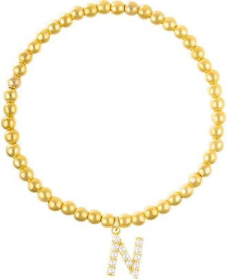 Adornia Faux Pearl Initial Charm Beaded Bracelet in Gold White-N at Nordstrom Rack
