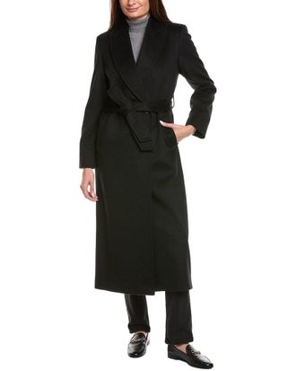 Sofiacashmere Sofiacashmere Maxi Belted Shawl Collar Wool & Cashmere-Blend Coat