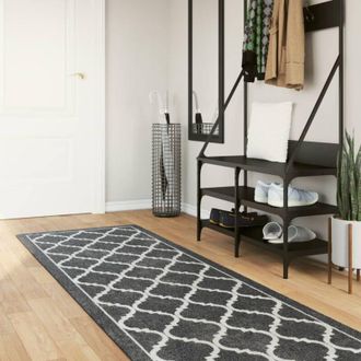 vidaXL Rug Washable Black and White 80x300 cm Anti Slip Vidaxl