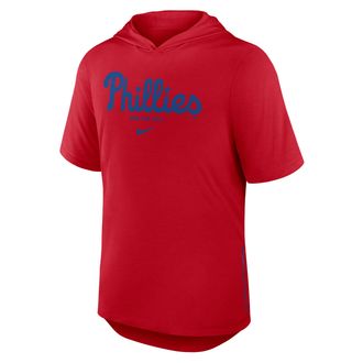 Nike Philadelphia Phillies Arched Wordmark Nike Mens Dri-FIT MLB Hooded T-Shirt in Red | 03NB62QPP-6XV
