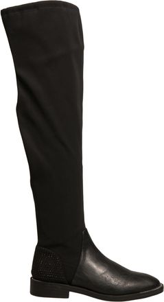 MY TWIN Twinset Black Leather Suede Flats High Boots Womens Shoes