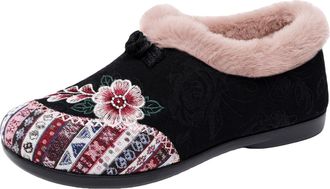 Generic Womens Warm Floral Winter Ankle Boots, Fur Lined Warm Plush, Soft-Soled Non-Slip Boots Everyday Shoes (Black,US:8/ UK:5.5)