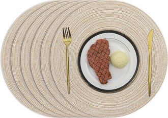 OEM Juego De 6 Manteles Individuales Redondos Trenzados De Algod&oacute;n Beige, Lavables Y Resistentes Al Calor. Para Bodas, Fiestas Y Comidas