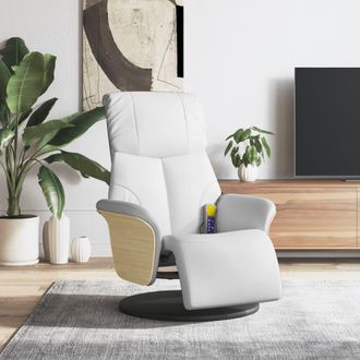 vidaXL Sill&oacute;n Reclinable Masaje Con Reposapi&eacute;s Cuero Sint&eacute;tico Blanco Vidaxl