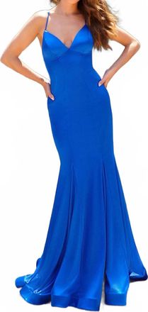 Faviana V-Neck Satin Gown In Royal