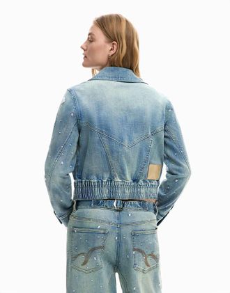 Desigual Giacca trucker blu ricamata
