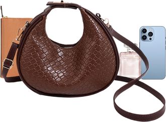 Generic Leather Tote Bag - Crescent Woven Tote Bag, Elegant Hobo Bag for Women, PU Tote Bag for Women, Casual Crescent Shape Design, Travel Shoulder Bag for W