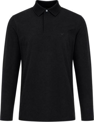 Emporio Armani Black Beauty Textured Knit Cotton Polo Shirt