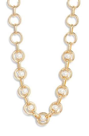 Nordstrom Faux Pearl Round Link Necklace in White- Gold at Nordstrom Rack