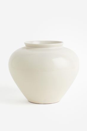 H&M Runde Terrakottavase - Cremefarben