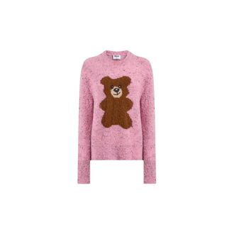 Moschino Teddybeer Boucl&eacute; Wolmix Trui - Dames - Ronde hals truien - Roze - S - Wol - Truien & Vesten