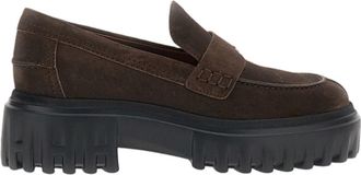 Hogan Brown Leather Brushed Penny Loafers