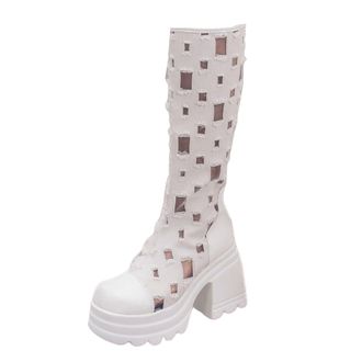 Generic Blue Jean Cowgirl Boots High Boot with A Rear Zipper and Thick Sole and High Heels for Women Tan Boot