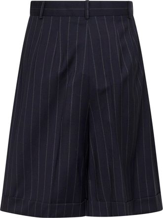 Max Mara Womens Blue Pinstriped Wool Canvas Bermuda Shorts Virgin