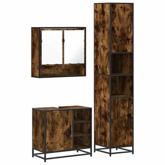 vidaXL Vidaxl Set Mobili Da Bagno 3 Pz Rovere Fumo In Legno Multistrato