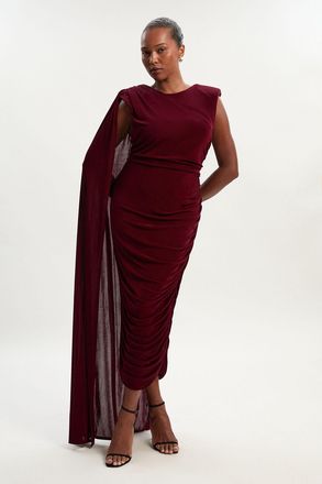 Karen Millen Womens Plus Size Premium Slinky Crepe Scarf Detail Maxi Dress - Burgundy - Size 3XL