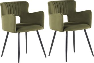 Beliani Conjunto De 2 Sillas De Comedor De Terciopelo Verde Oliva Negro Respaldo Sanilac