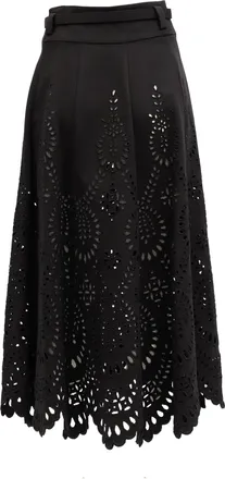 Valentino Garavani Cut-Out Floral Midi Black Womens Skirt