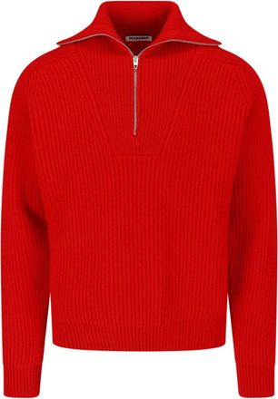 Jil Sander Cropped Ribbed Knit Sweater with Half-Zip Closure