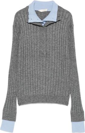 Eleh Ribbed-knit Button-up Polo Top