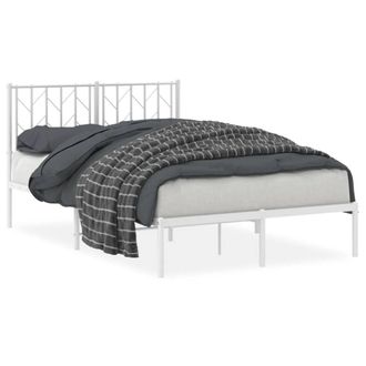 Berkfield Home Metal Bed Frame without Mattress with Headboard White 120x200cm | Size: Small Double