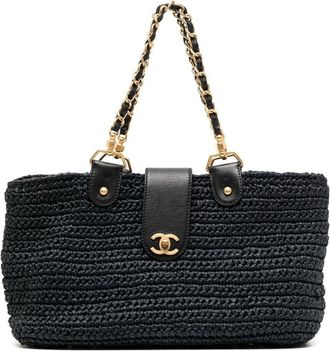 Chanel 2005-2006 CC Turn-lock woven tote bag - women - Raffia - One Size - Black