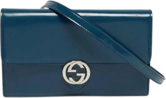 Gucci Pre-owned Cross Body Bags, female, Blue, Size: ONE SIZE Pre-owned Leather Cross Body Bag