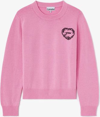 Ganni Moonlite Mauve Sweater in Pink - Size XXS Wool