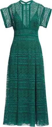Elie Saab macramé midi dress - women - Polyester/Silk - 36 - Green