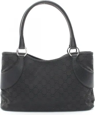 Gucci Black Canvas Leather Handbag Tote Bag (Pre-Owned)