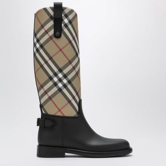 Burberry Stivali Cavalier beige con motivo House Check