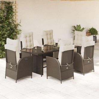 vidaXL Set Comedor De Jard&iacute;n 7 Pzas Con Cojines Rat&aacute;n Sint&eacute;tico Marr&oacute;n Vidaxl