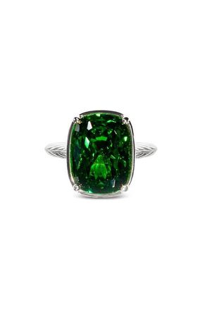 Sterling Forever Elongated Cushion-Cut Cubic Zirconia Cocktail Ring in Silver/Emerald at Nordstrom, Size 10