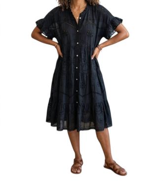 Rubyyaya Rose Button Down Dress In Black