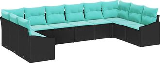 vidaXL Juego De Sof&aacute; 10 Uds. Negro Rat&aacute;n Sint&eacute;tico Vidaxl