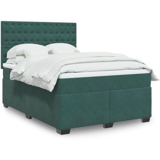 vidaXL Vidaxl - Cama Box Spring Con Colch&oacute;n Terciopelo Verde Oscuro 140x190 Cm