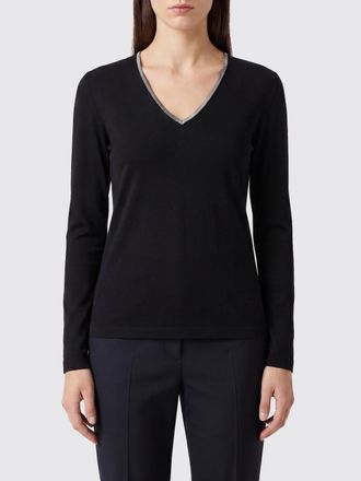 Fabiana Filippi T-shirt a maniche lunghe in cotone con scollo a V e profili a contrasto