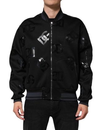 Dolce & Gabbana Black Wool Logo Dg Mania Men Bomber Jacket Cashmere Clothing