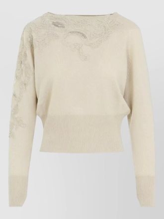 Ermanno Scervino cashmere fine-knit lace-appliqu&eacute; boat neck sweater