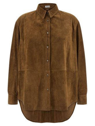 Brunello Cucinelli Suede Shirt Shirt And Blouse Brown