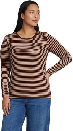 Lands End Plus Size Long Sleeve Micro Rib T-Shirt in Rich Coffee/heather Stripe at Nordstrom, Size 1X