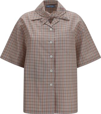 Prada Womens Short-Sleeved Check Shirt Alabaster-Sand Cotton Alabaster/sand