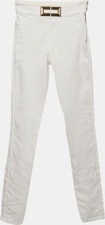 Elisabetta Franchi White Denim Metal Logo Detail High Waist Jeans S Waist