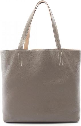 Herm&egrave;s Beige Gray Taurillon Clemence Leather Handbag Tote Bag (Pre-Owned)