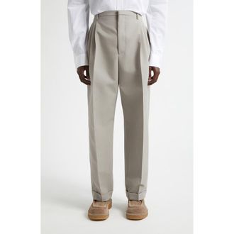 Bottega Veneta Pleated Dry Wool M&eacute;lange Toile Trousers in 1105 Stone Melange at Nordstrom, Size 34 Us