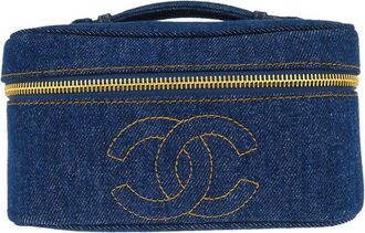 Chanel Vintage Timeless Cosmetic Case Denim Blue Denim_Jeans Handbag (Pre-Owned)